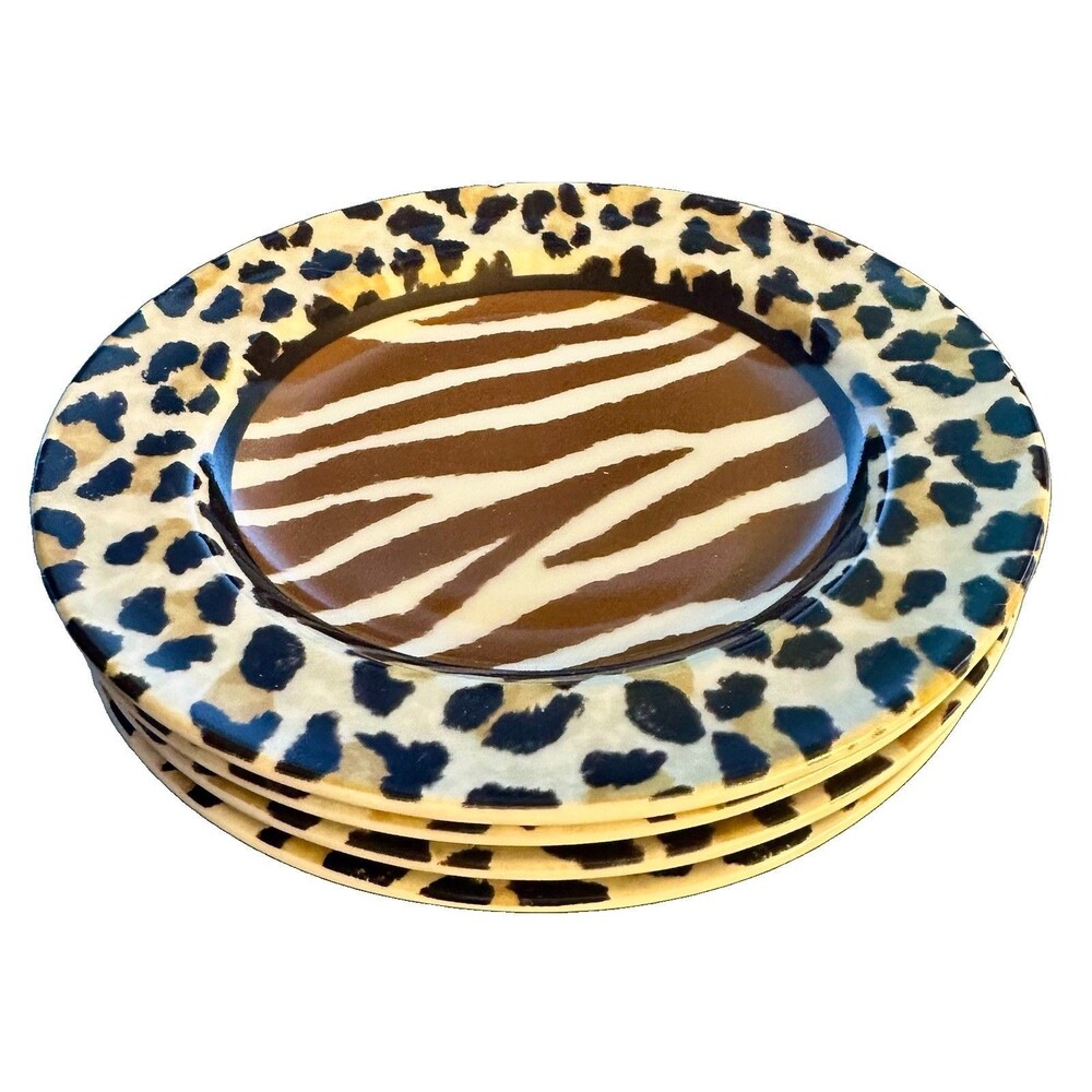 SET (4) VTG 222 Fifth “Animal” Leopard Zebra Dessert Appetizer 6.5” Plates